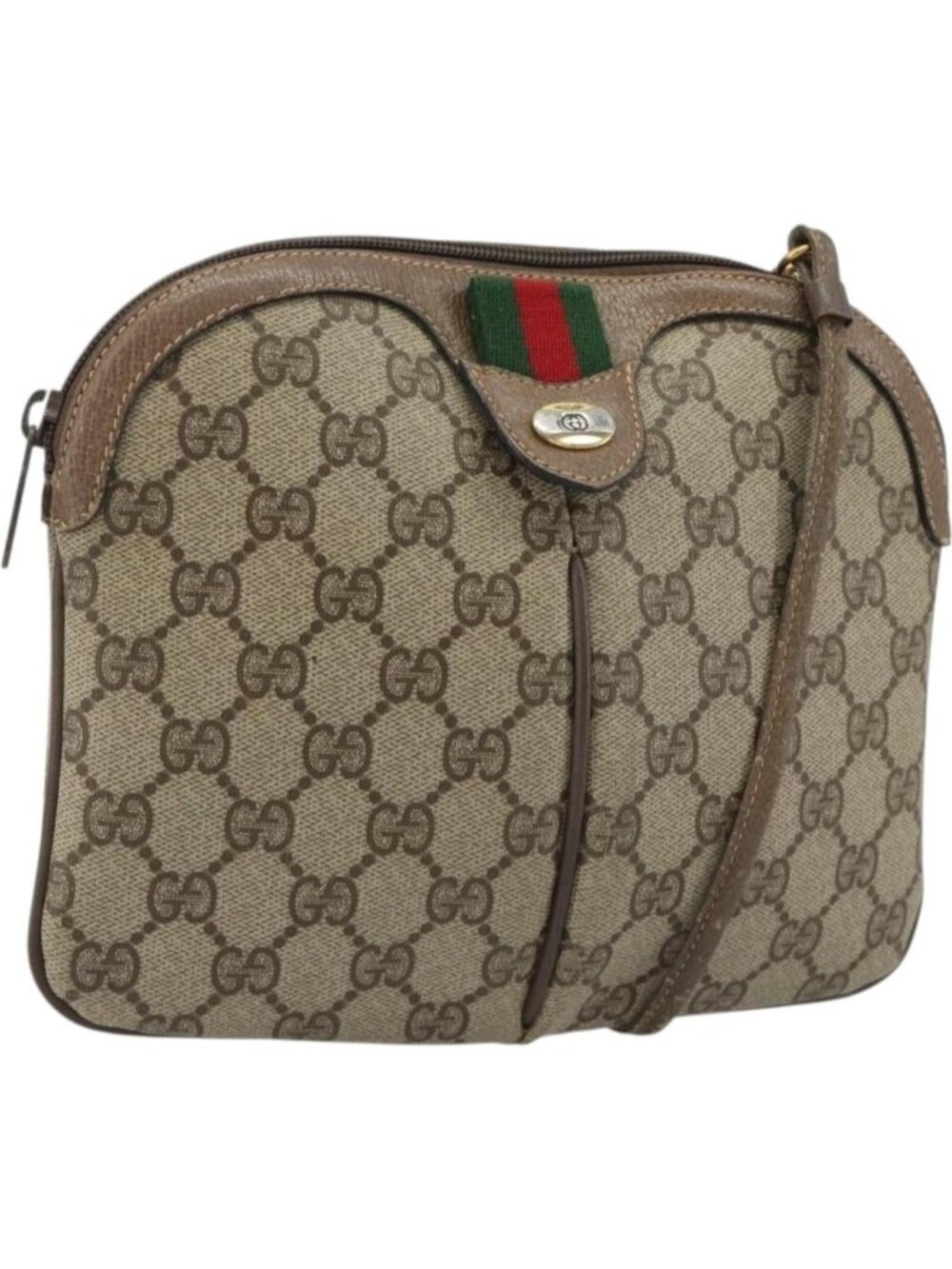 GUCCI GG Supreme Web Sherry Line Bag PVC Beige Gold 904 02 047